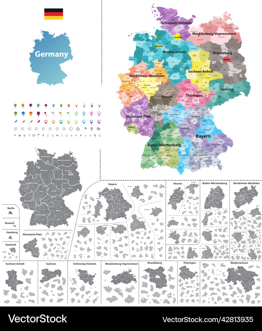 Federal states of germany map with administrative Federal states of germany map with administrative vector image