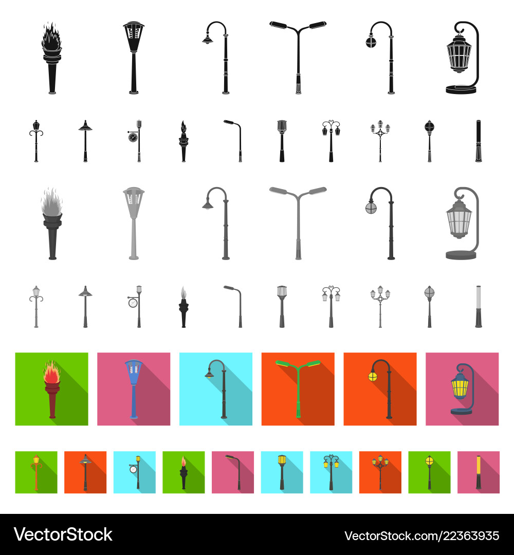 Lamp post flat icons in set collection for design vector image