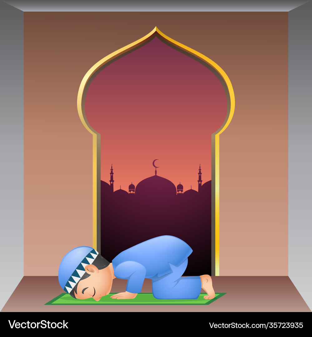 Muslim Boy Praying in Mosque Royalty Free Vector Image
