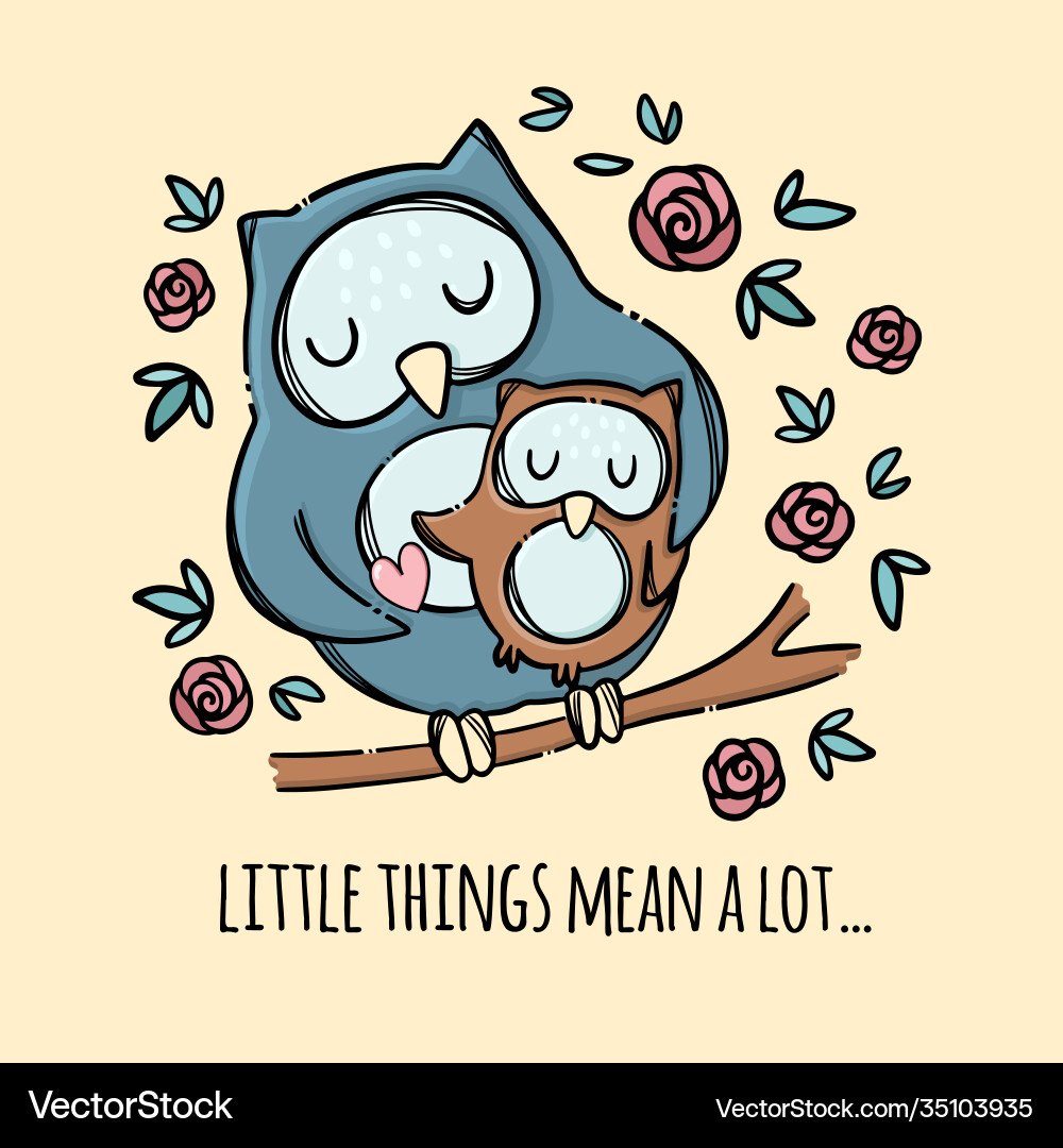 Owl hug her son mothers day cartoon Owl hug her son mothers day cartoon vector image