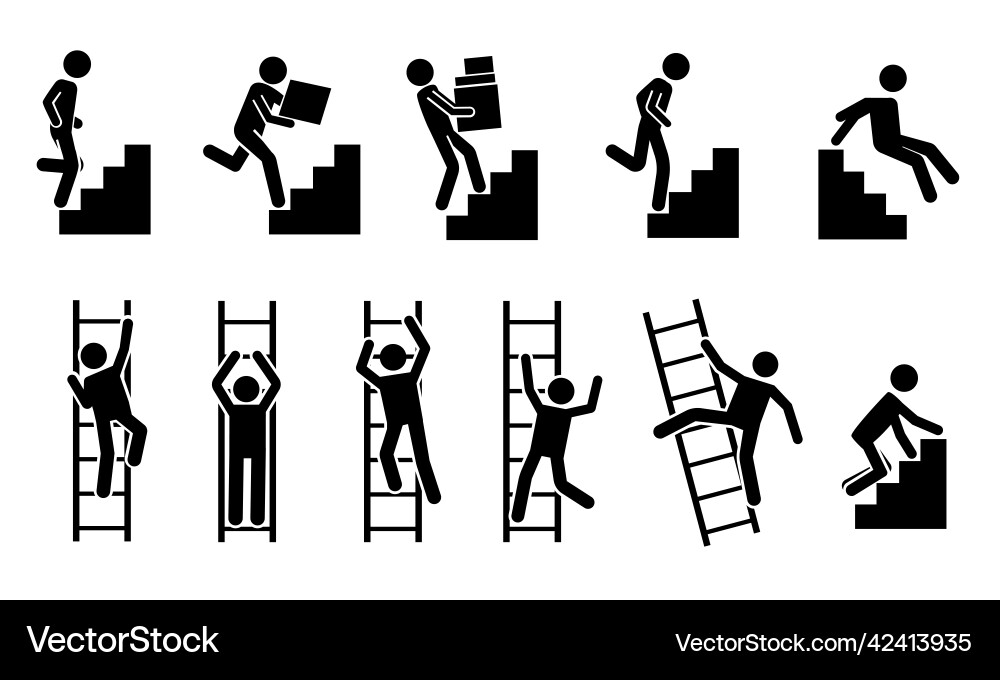 Stick man go up black pictograms of people Stick man go up black pictograms of people vector image