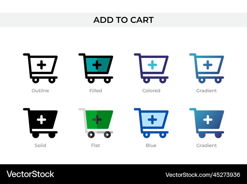 Add to cart icon in different style Add to cart icon in different style Vector Image
