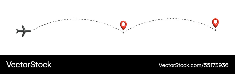 Airplane follows a dashed flight path with two Airplane follows a dashed flight path with two vector image
