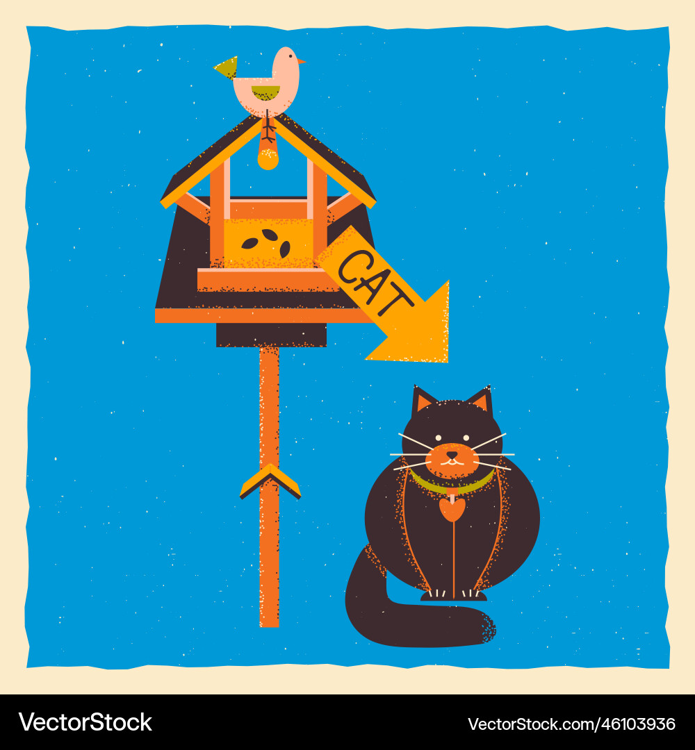 Bird feeder with an arrow pointing to a cat Vector Image