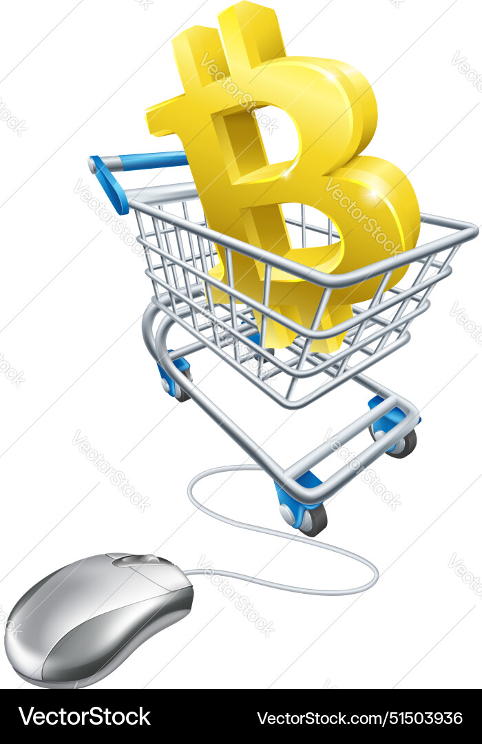 Bitcoin computer mouse shopping cart concept Bitcoin computer mouse shopping cart concept Vector Image