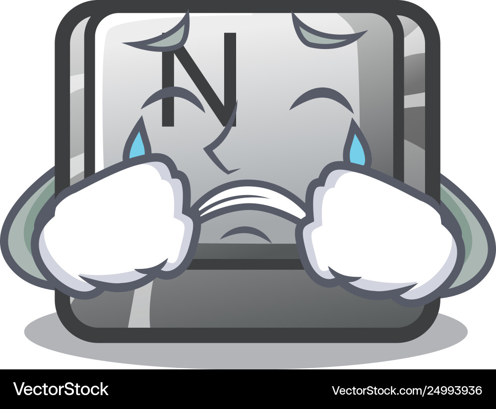 Crying n button attached to mascot keyboard vector image
