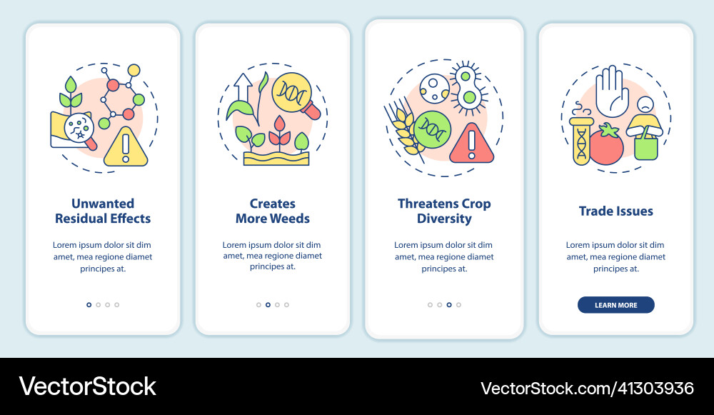 Disadvantages of gmo onboarding mobile app screen Disadvantages of gmo onboarding mobile app screen Vector Image