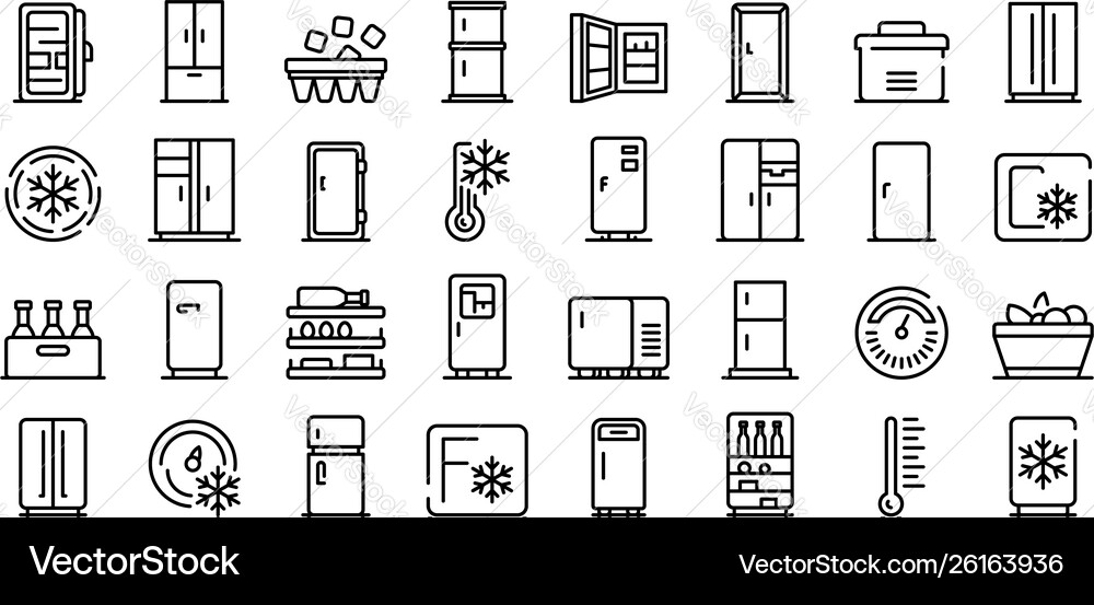 Fridge Icon Set - Outline Style Vector Image