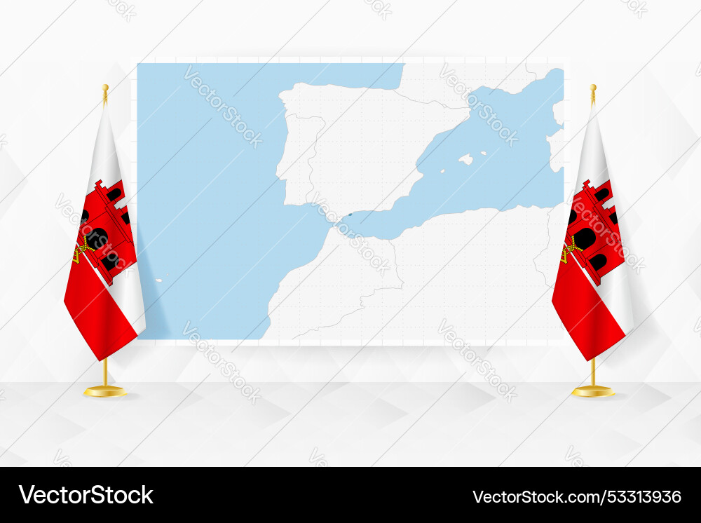 Map of gibraltar and flags on flag Map of gibraltar and flags on flag vector image