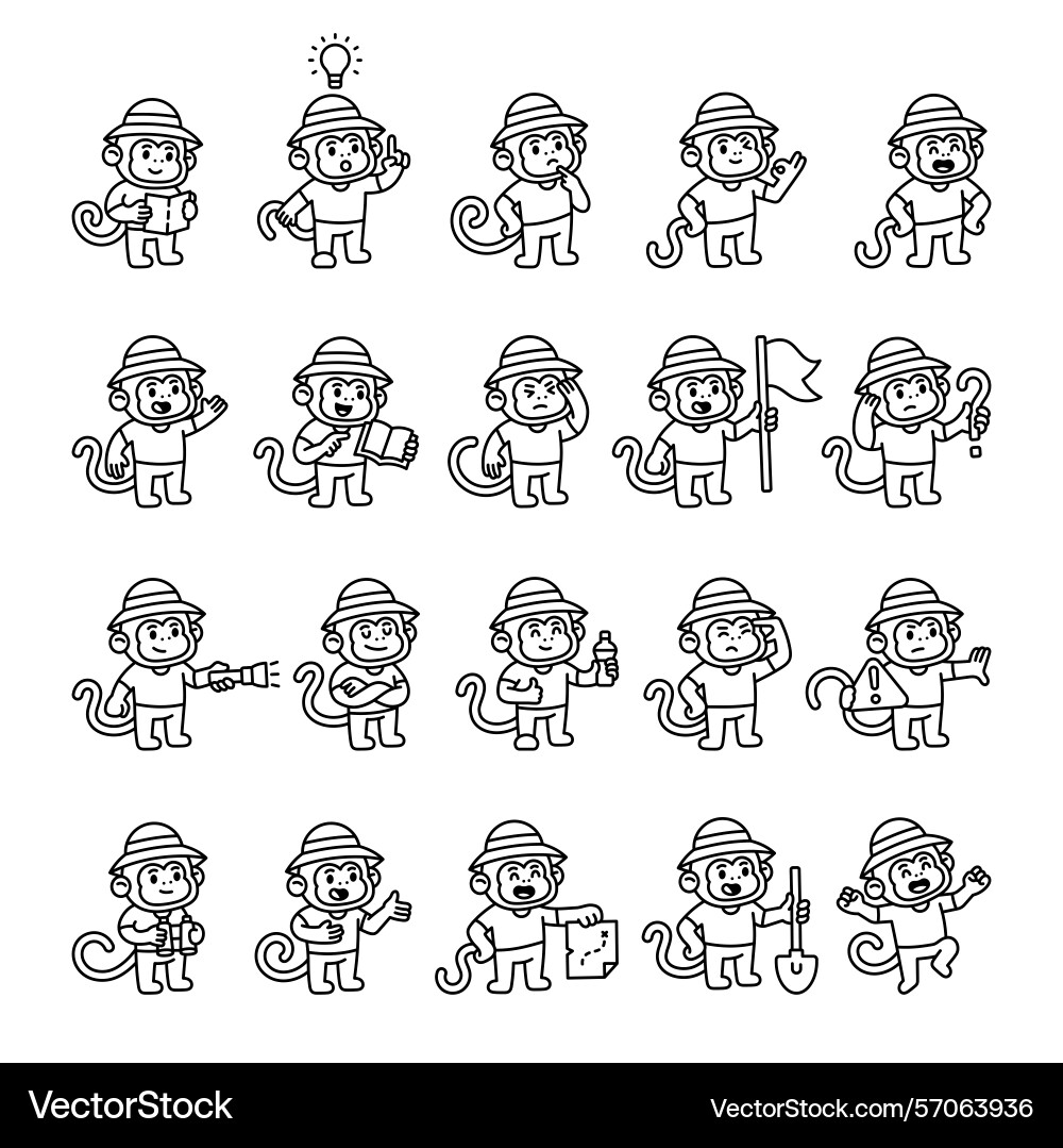Monkey guide character set created for jungle Monkey guide character set created for jungle Vector Image