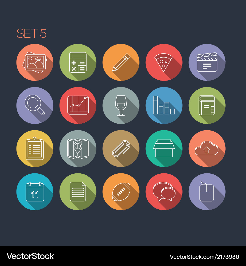 Thin Line Icon Set - Round Shapes Vector Image
