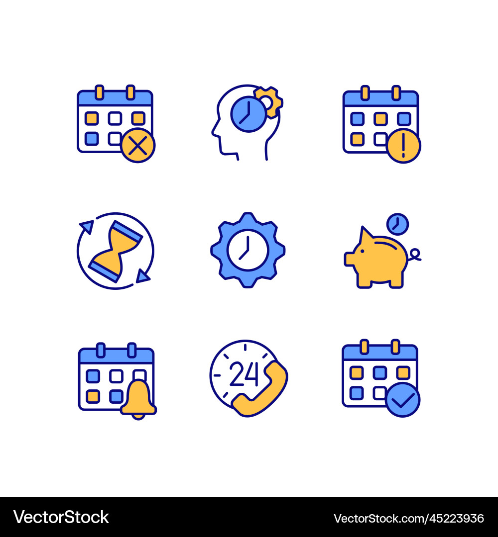 Time and date pixel perfect rgb color icons set Time and date pixel perfect rgb color icons set vector image