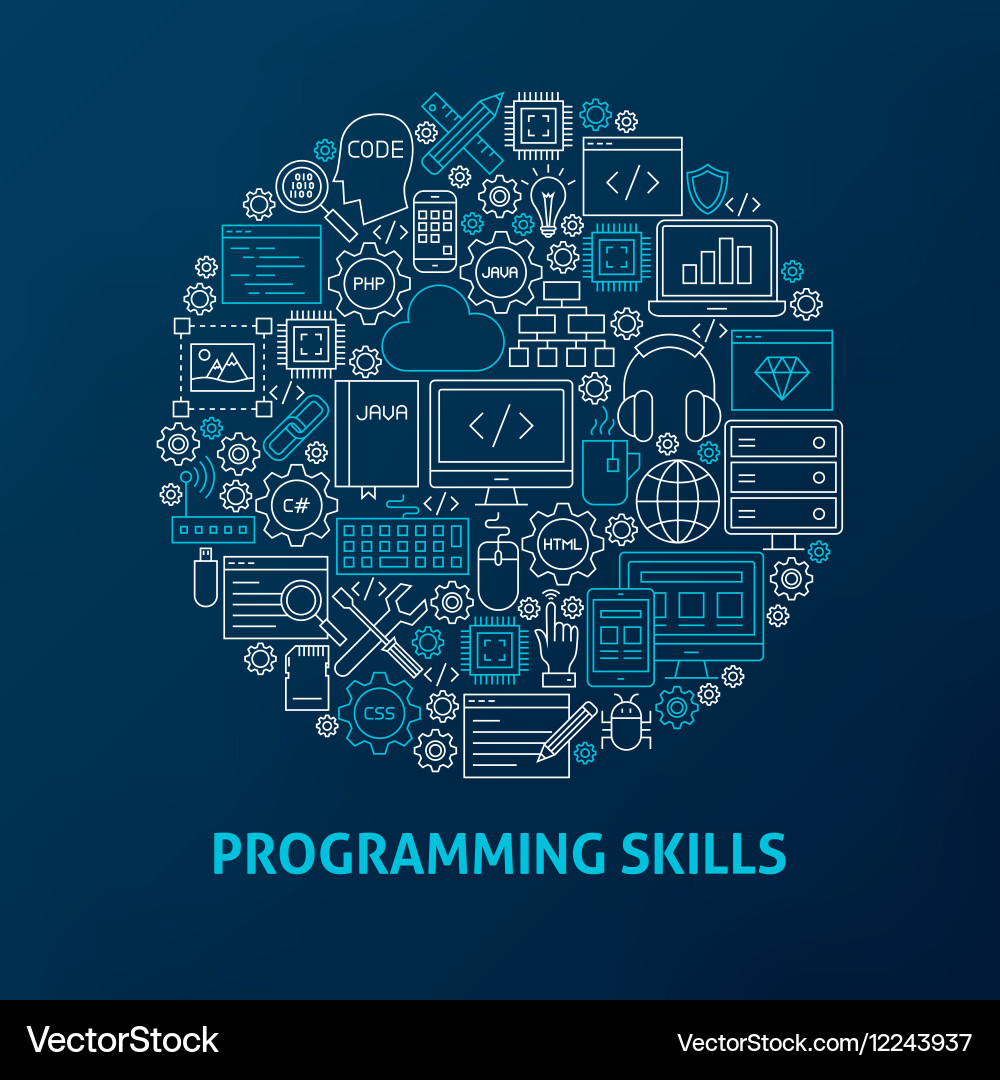 Coding Skills Icons - Circle Theme vector image