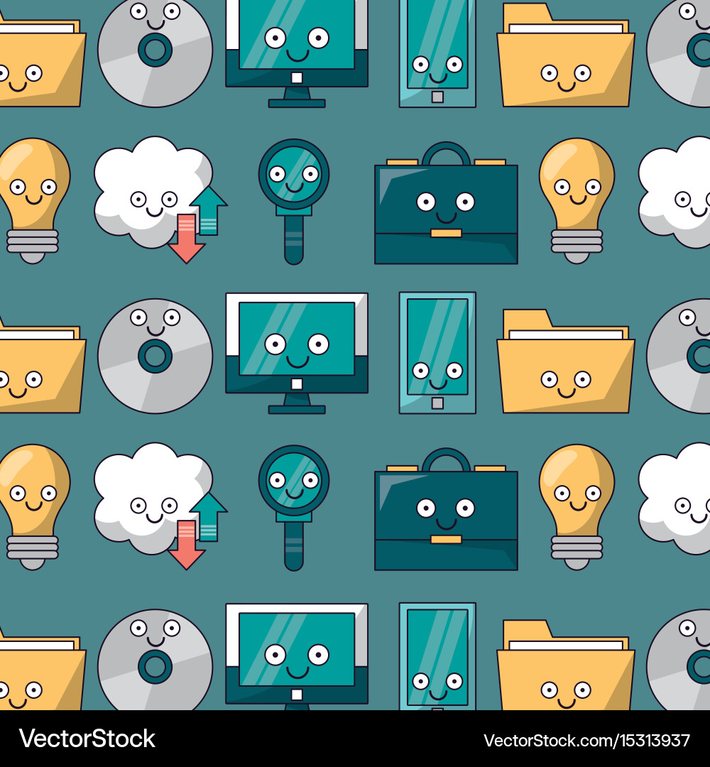 Colorful background with pattern of tech icons vector image