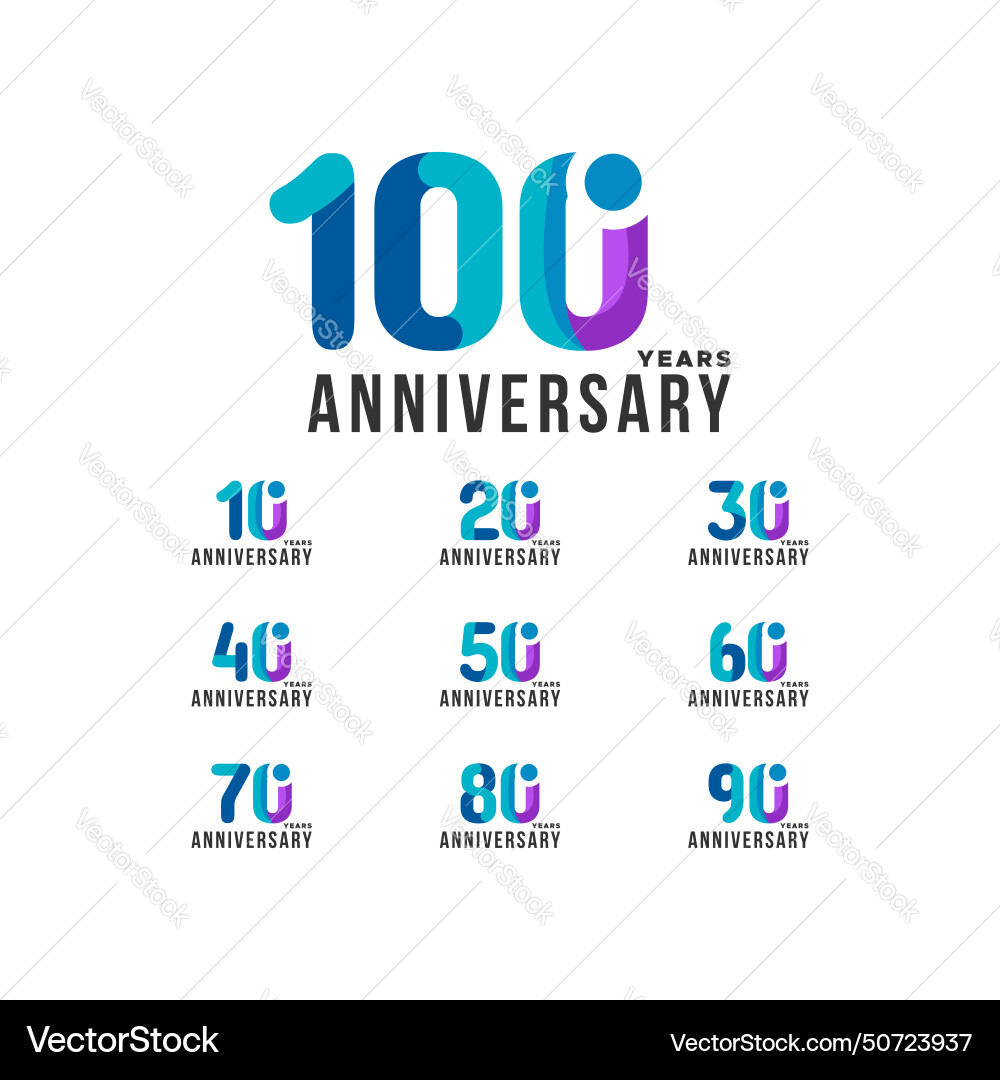 Gradient anniversary number design collection Gradient anniversary number design collection Vector Image