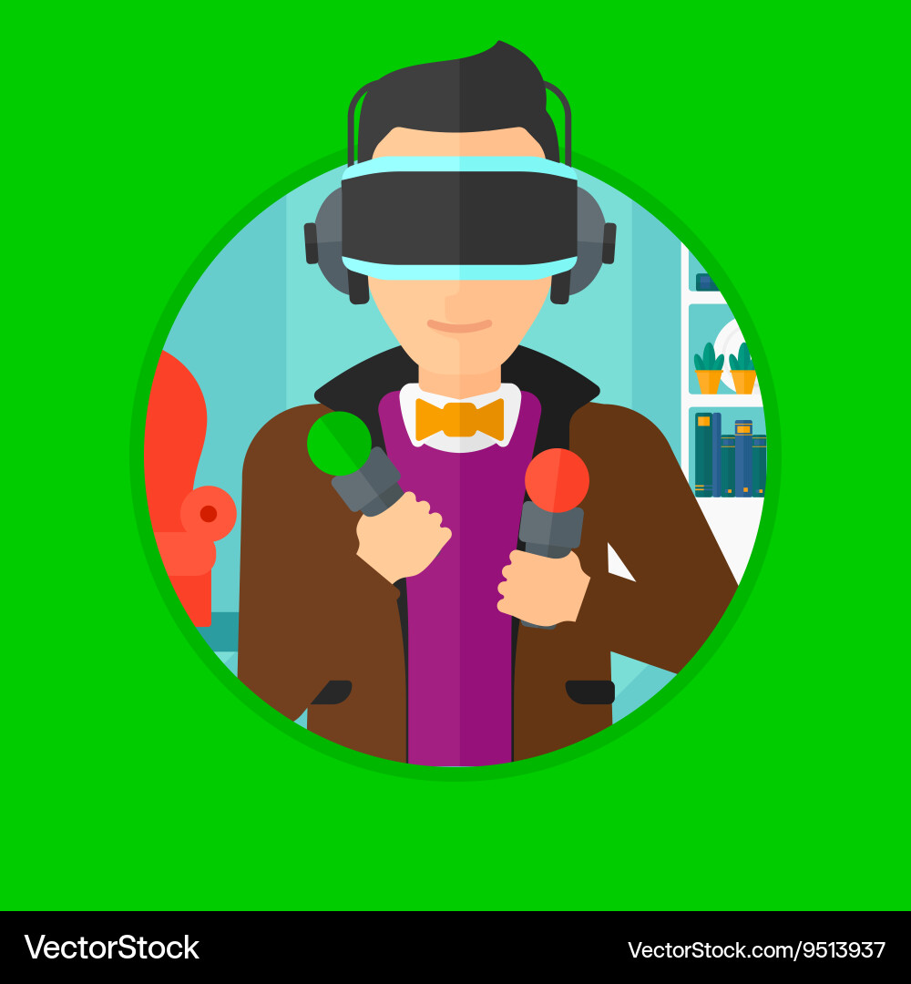 Man in virtual reality headset playing video game vector image