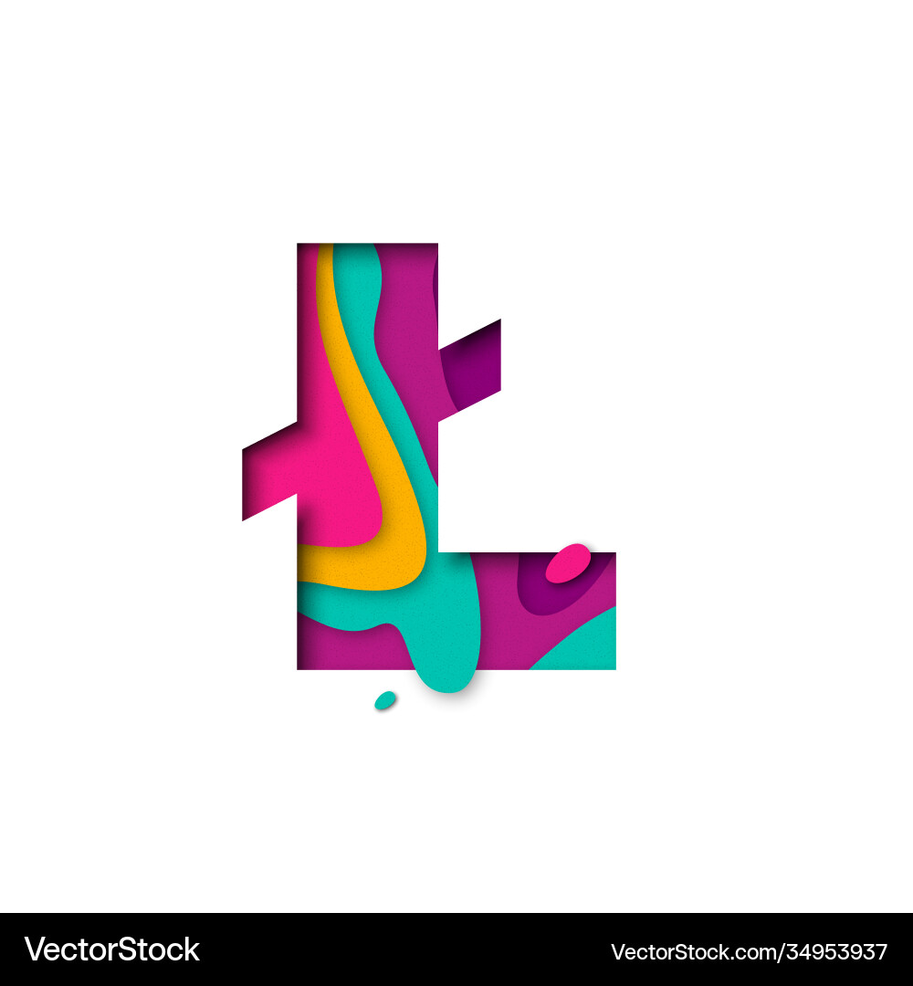 Paper cut letter l stroke realistic 3d multi Paper cut letter l stroke realistic 3d multi vector image