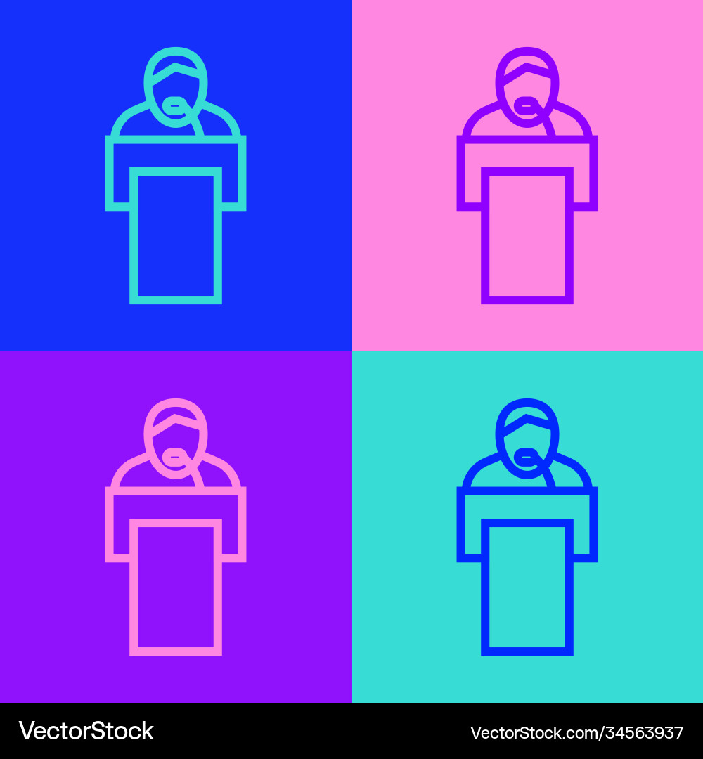 Pop art line gives lecture icon isolated on color Pop art line gives lecture icon isolated on color Vector Image