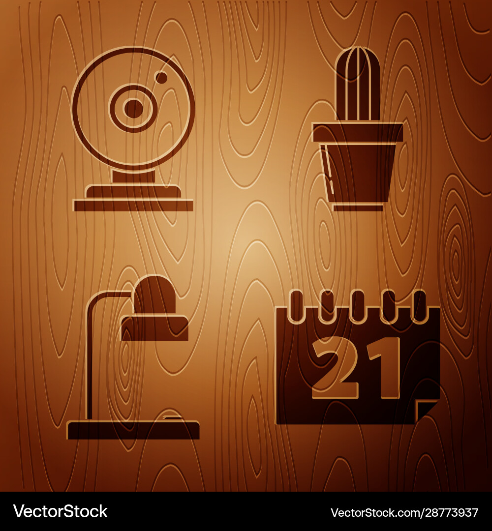 Set calendar web camera table lamp and cactus Set calendar web camera table lamp and cactus vector image