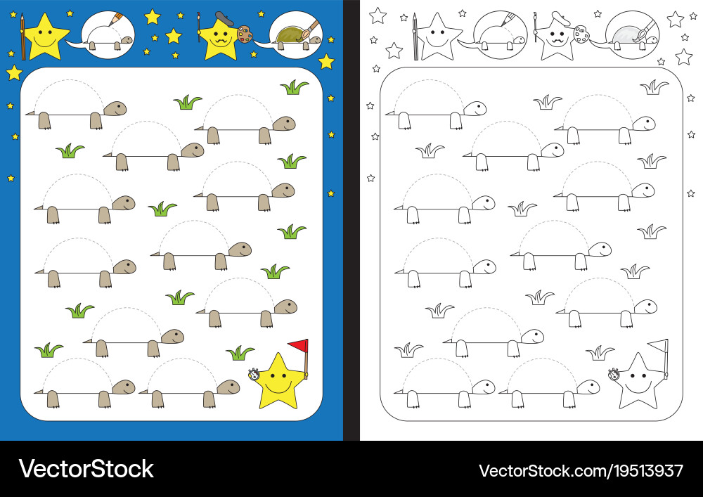 Tracing Tortoise Shells - Fine Motor Skills Worksh Vector Image