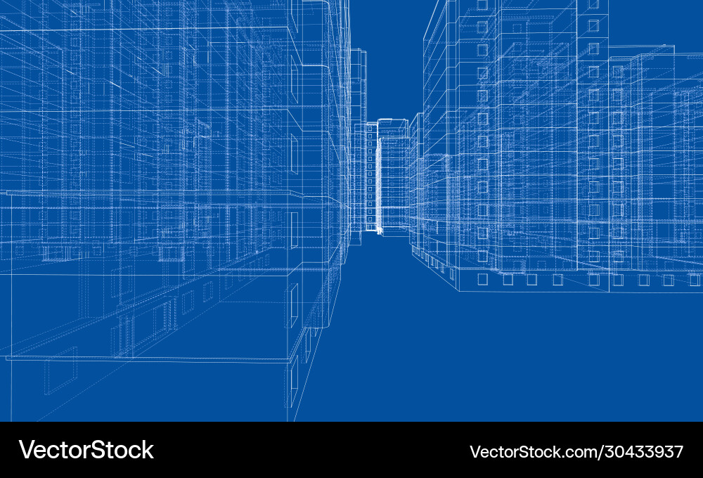 Wire-frame model a multi-storey building vector image