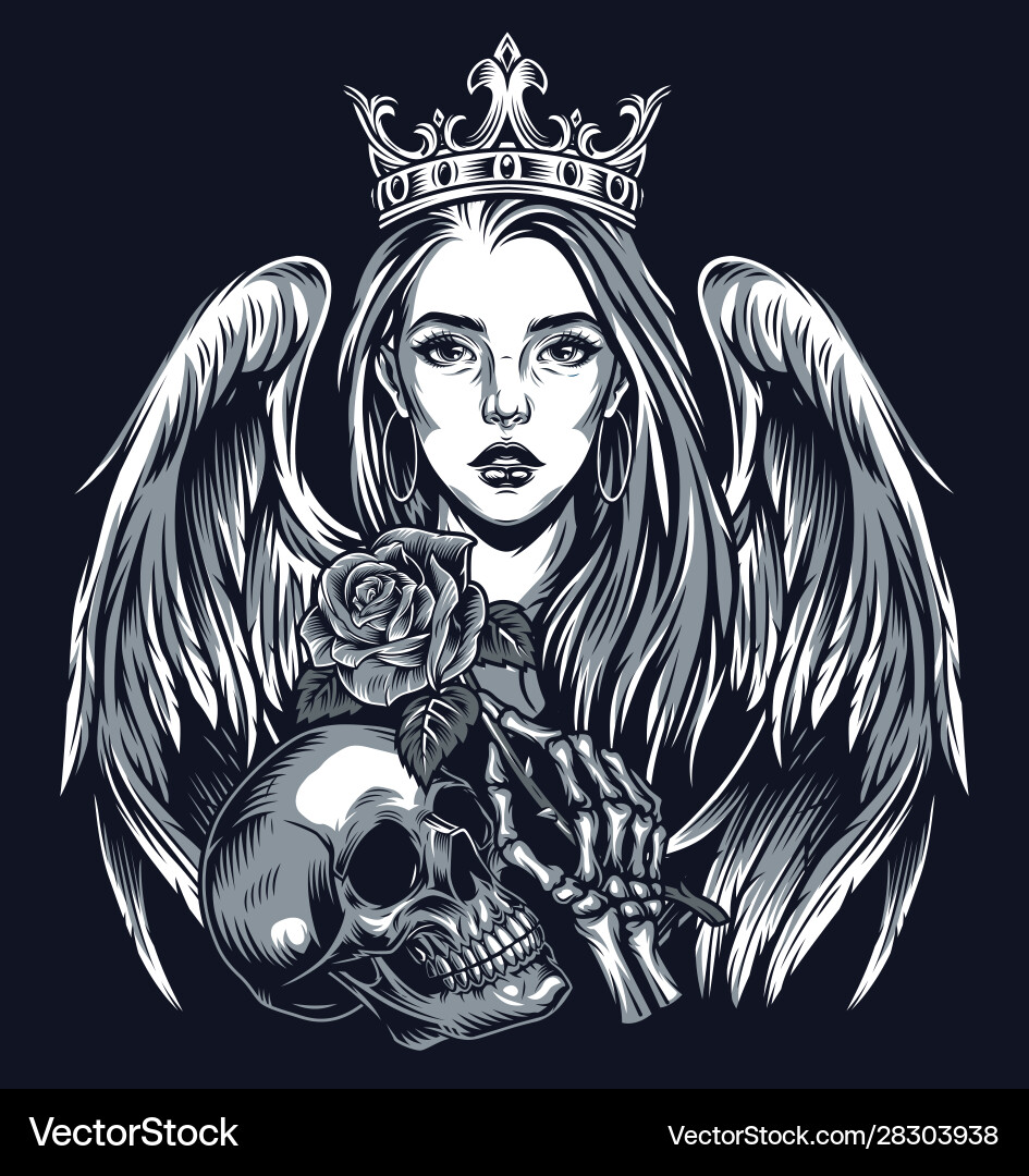 Chicano Angel Rose Skull Vector Image