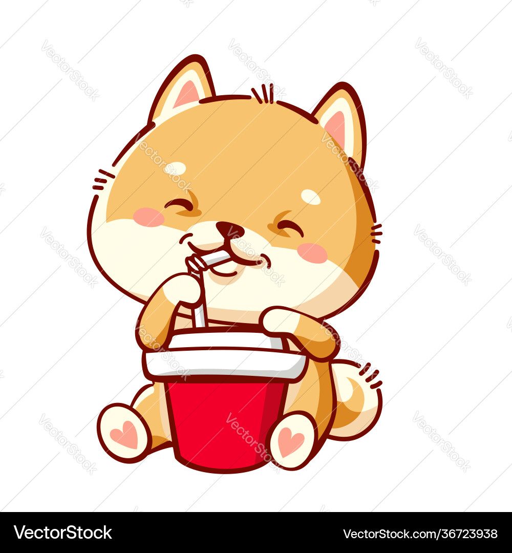 Cute shiba inu drinks soda Cute shiba inu drinks soda vector image