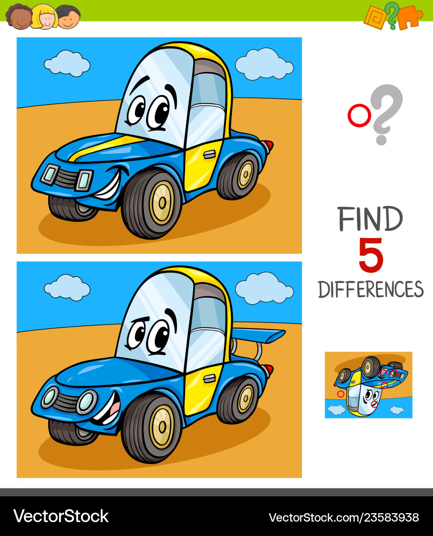 Differences game with funny car Differences game with funny car vector image