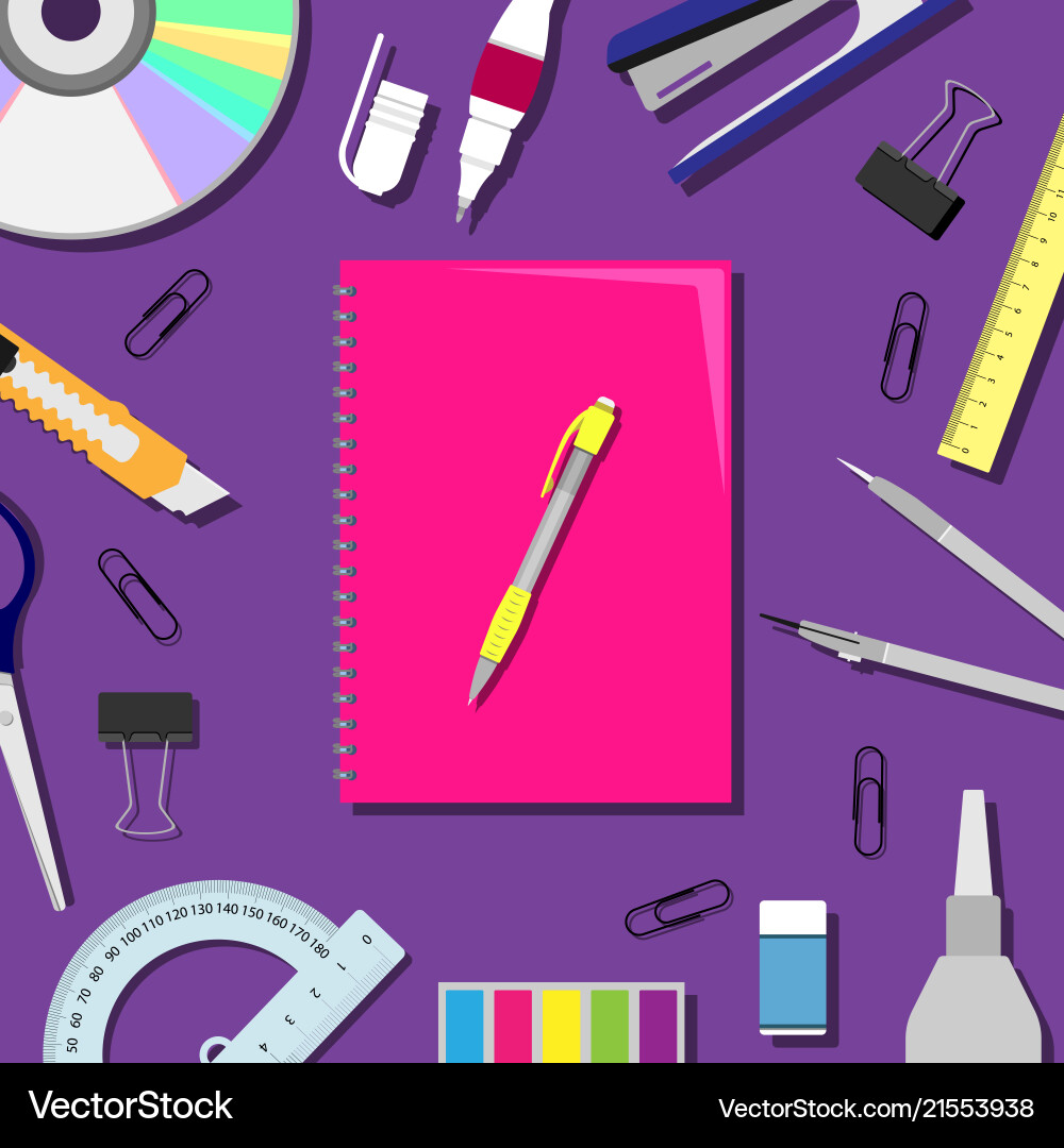 Flat lay with a notebook vector image