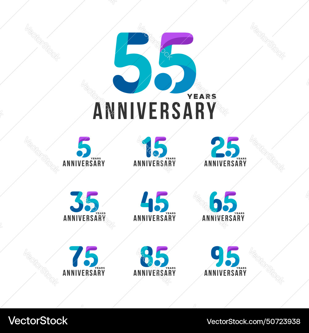 Gradient anniversary number design collection Vector Image