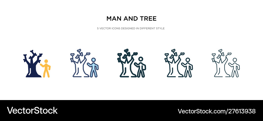 Man and tree icon in different style two colored vector image