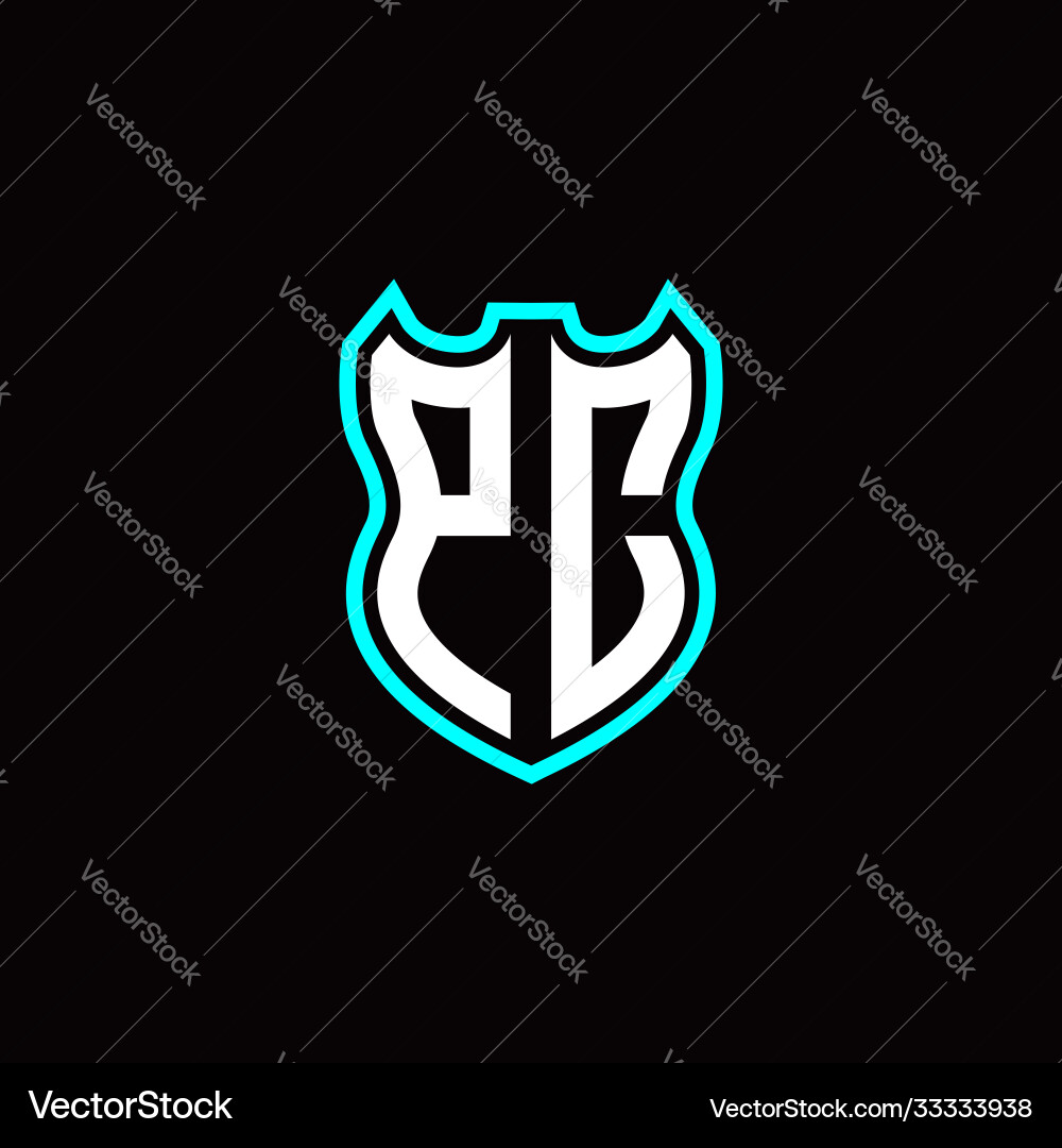 P c initial logo design with shield shape vector image