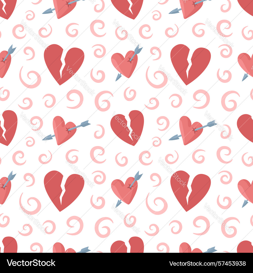 Seamless pattern with broken hearts and arrows Vector Image
