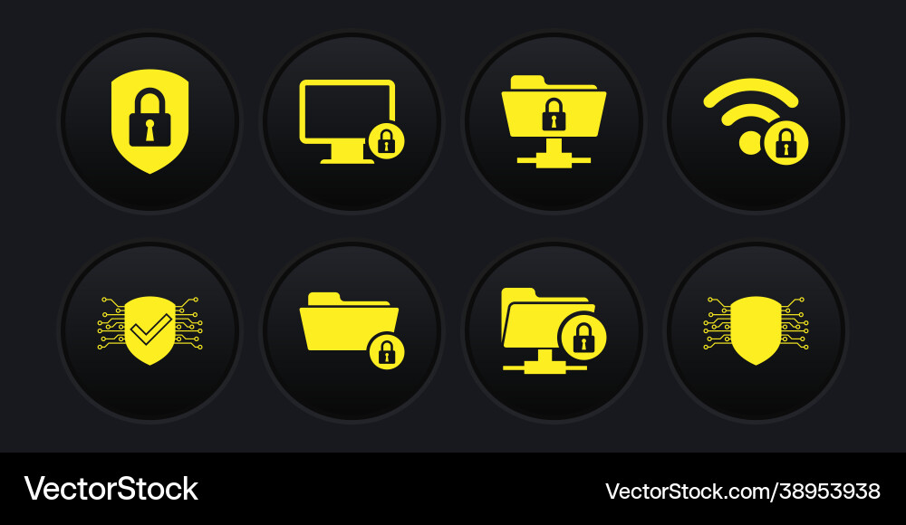 Set cyber security wifi locked folder and ftp Vector Image