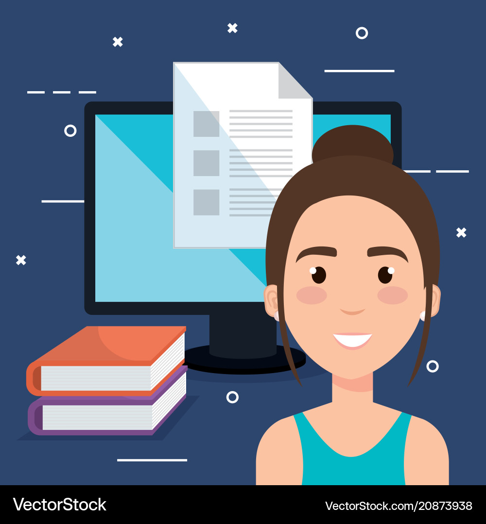 Student using computer desktop electronic Student using computer desktop electronic vector image