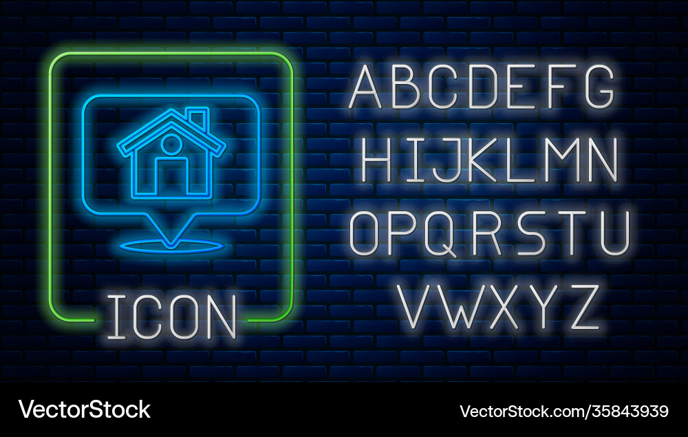 Glowing neon map pointer with house icon isolated Glowing neon map pointer with house icon isolated vector image