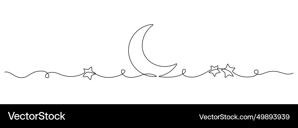 One continuous line drawing of moon with stars One continuous line drawing of moon with stars vector image