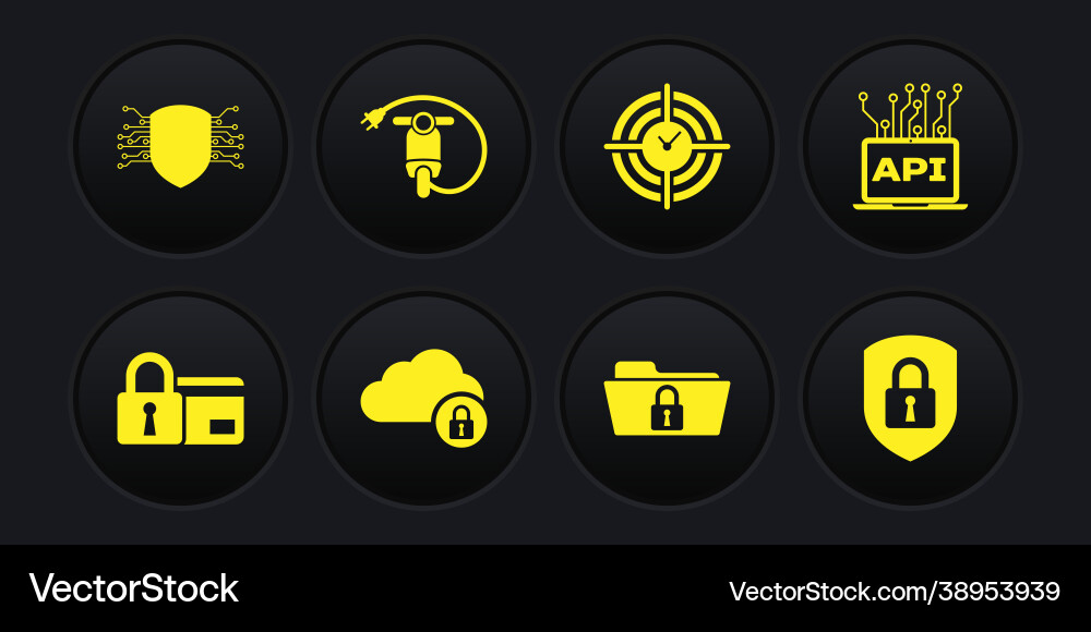 Set credit card with lock computer api interface Set credit card with lock computer api interface vector image