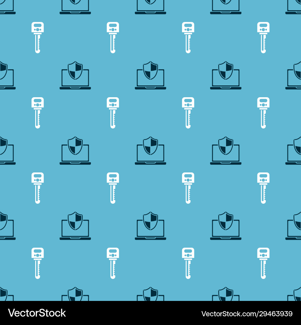 Set laptop protected with shield and key Set laptop protected with shield and key vector image