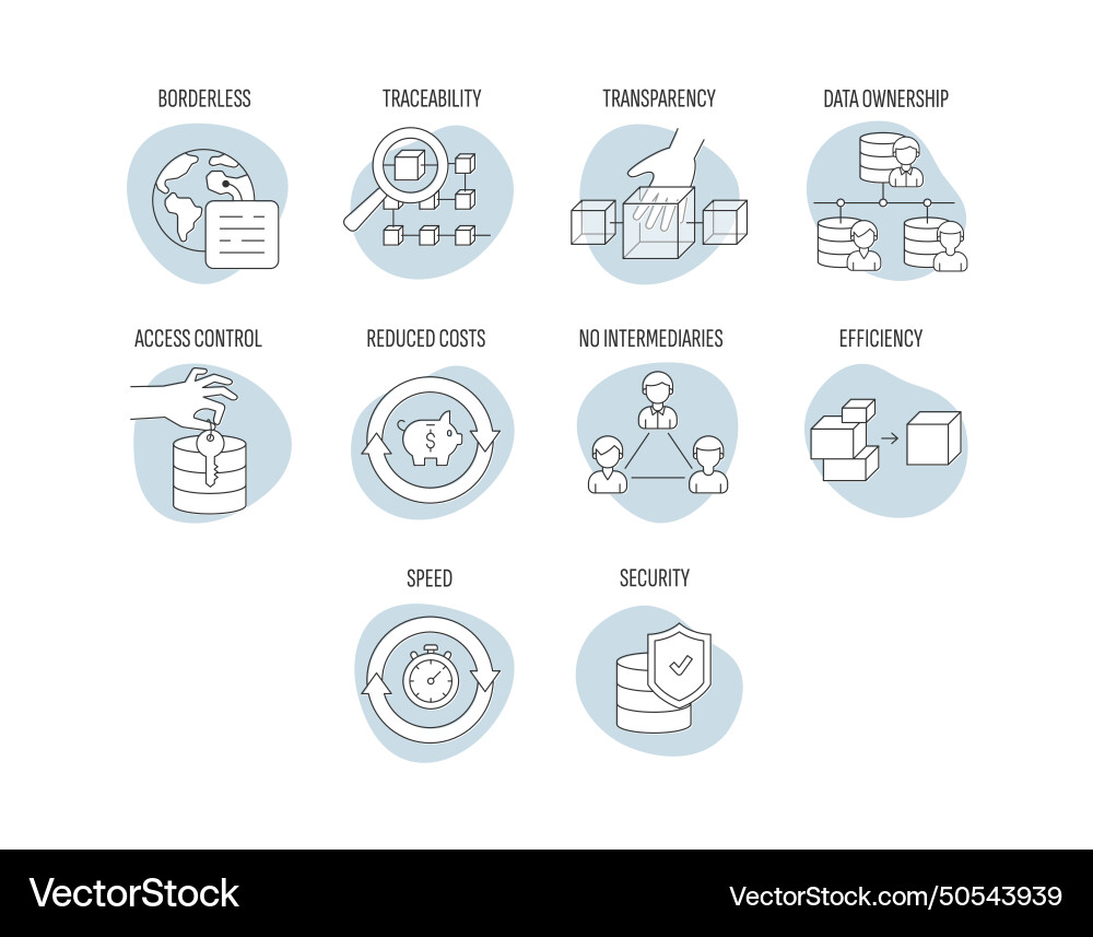 Stroke line icons set of blockchain industry Stroke line icons set of blockchain industry vector image