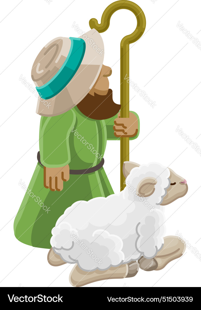 Traditional Shepherd and Sheep Cartoon Royalty Free Vector