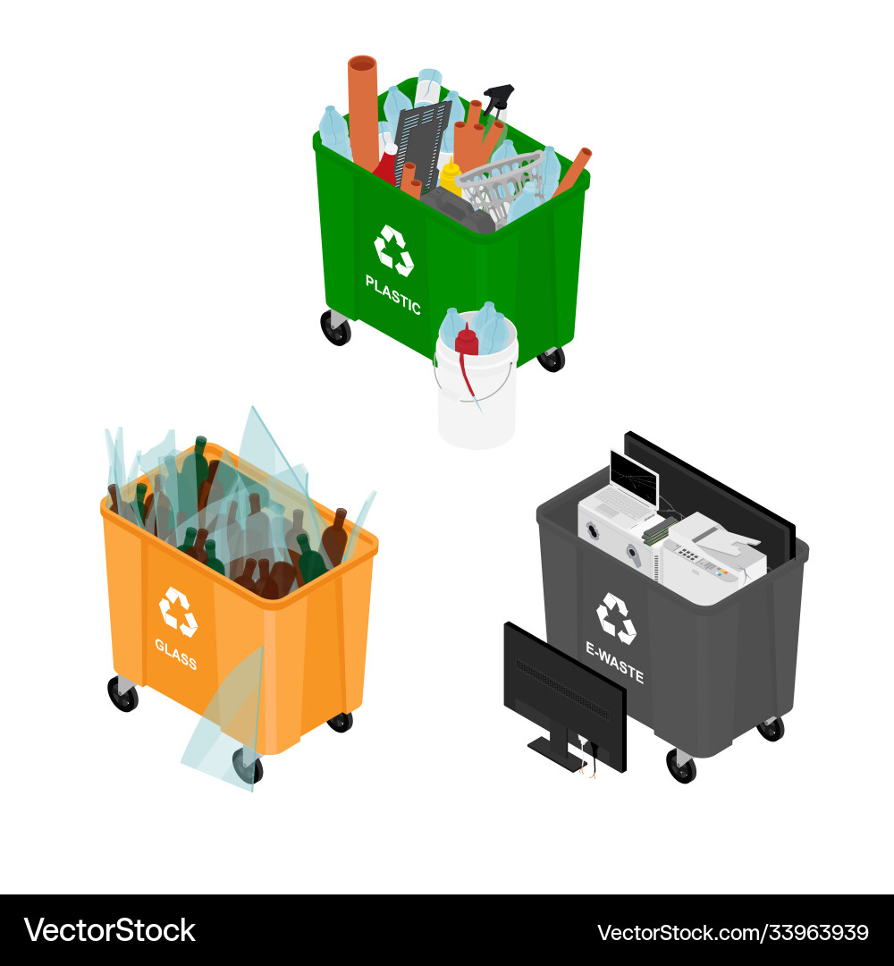Trash in garbage cans with sorted icons Trash in garbage cans with sorted icons vector image