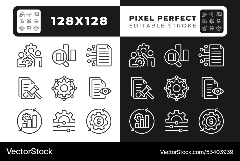 Workflow management pixel perfect linear icons Vector Image