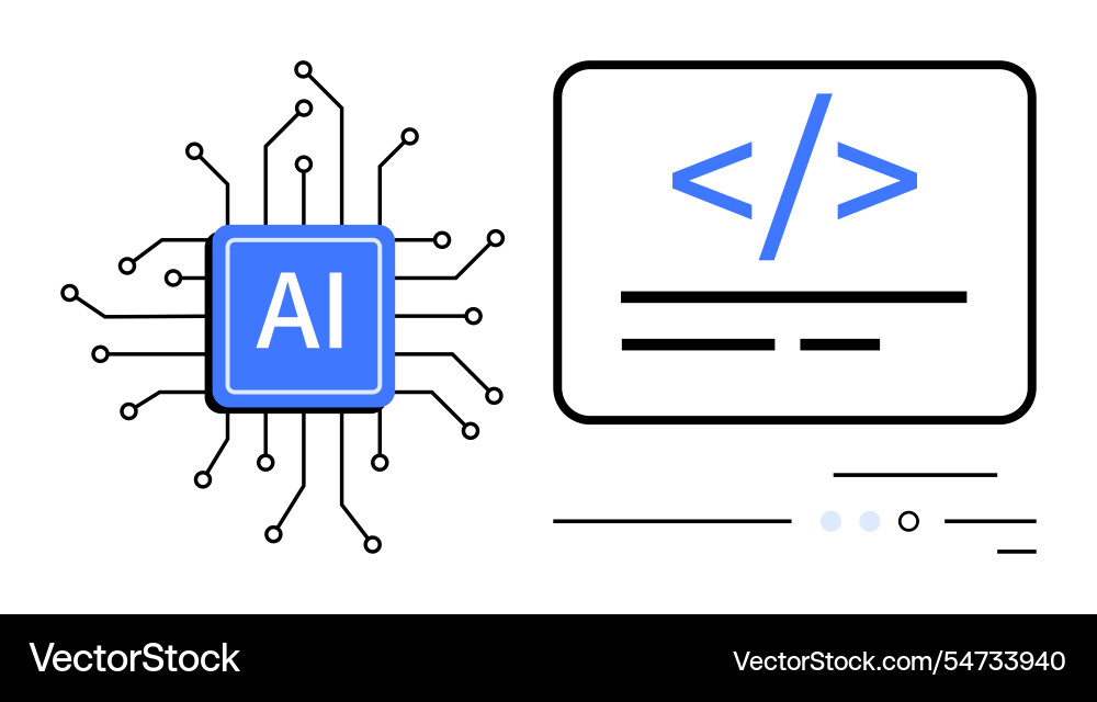 Artificial intelligence chip and coding interface Artificial intelligence chip and coding interface vector image