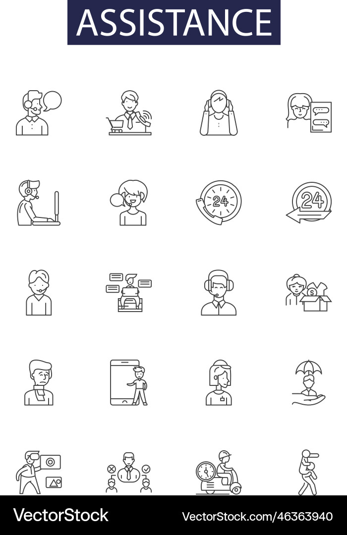 Assistance line icons and signs aid Assistance line icons and signs aid vector image