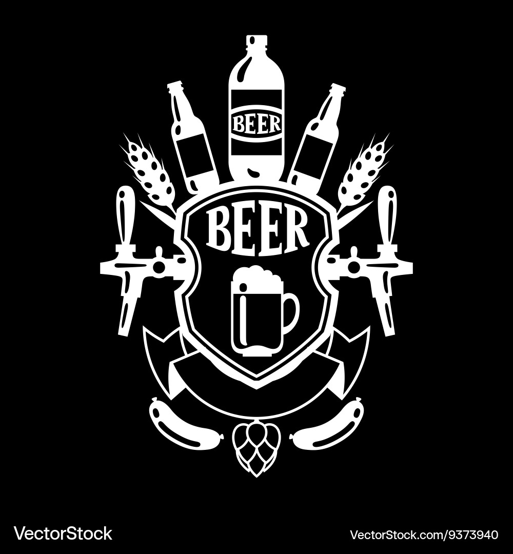 Beer label design with icons and objects vector image