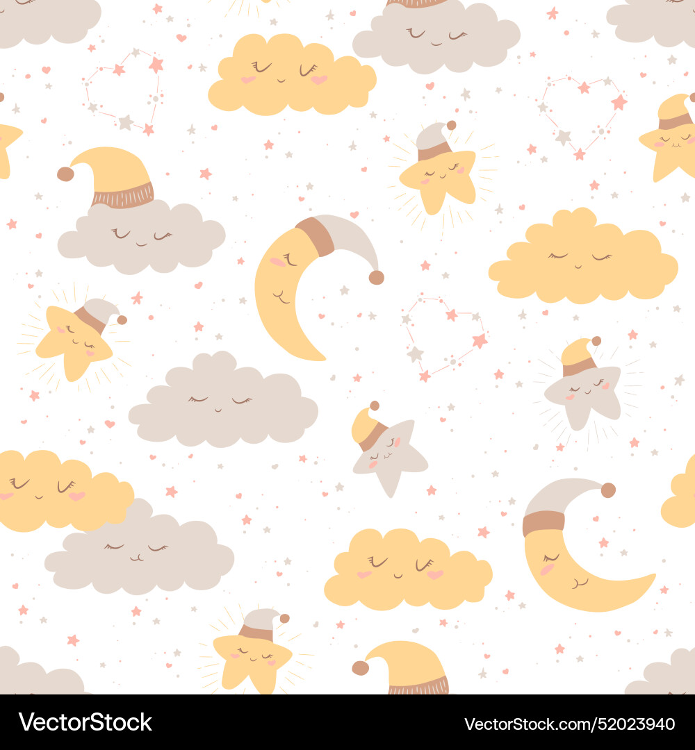 Boho seamless pattern with clouds moon and stars Vector Image