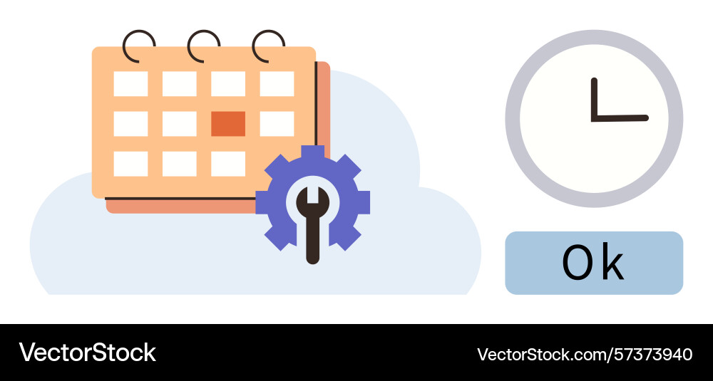 Calendar with gear and clock representing time Vector Image