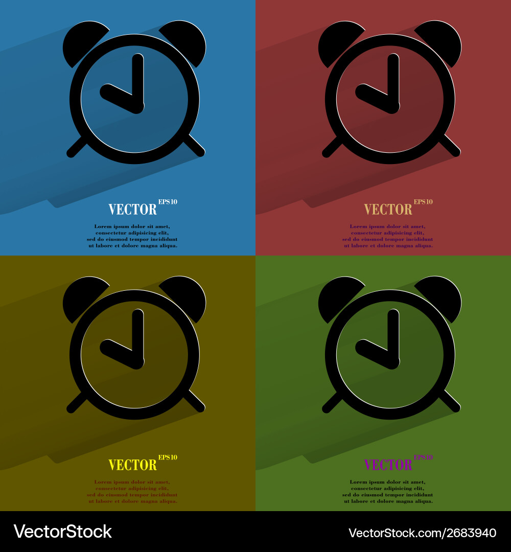 Color set alarm clock flat modern web button vector image