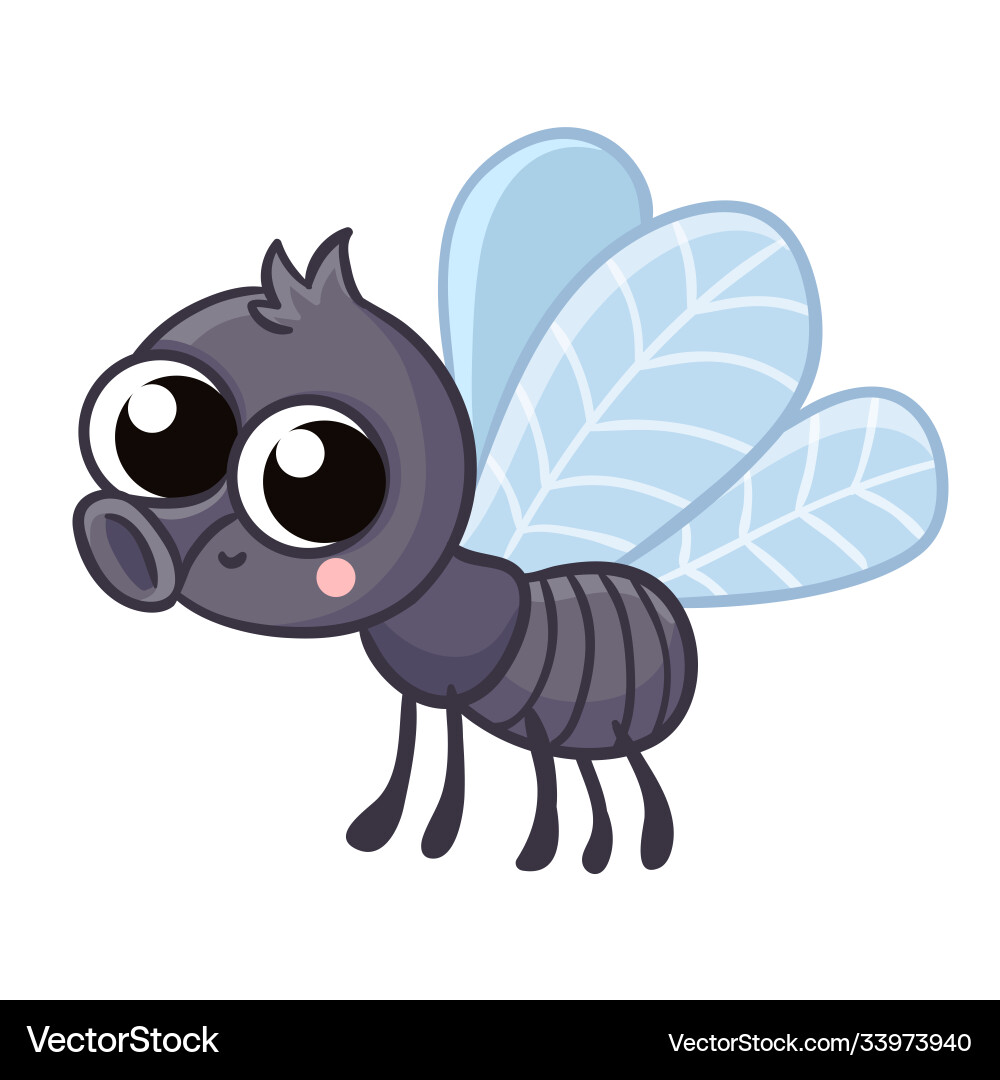 Cute gray fly with insect Royalty Free Vector Image